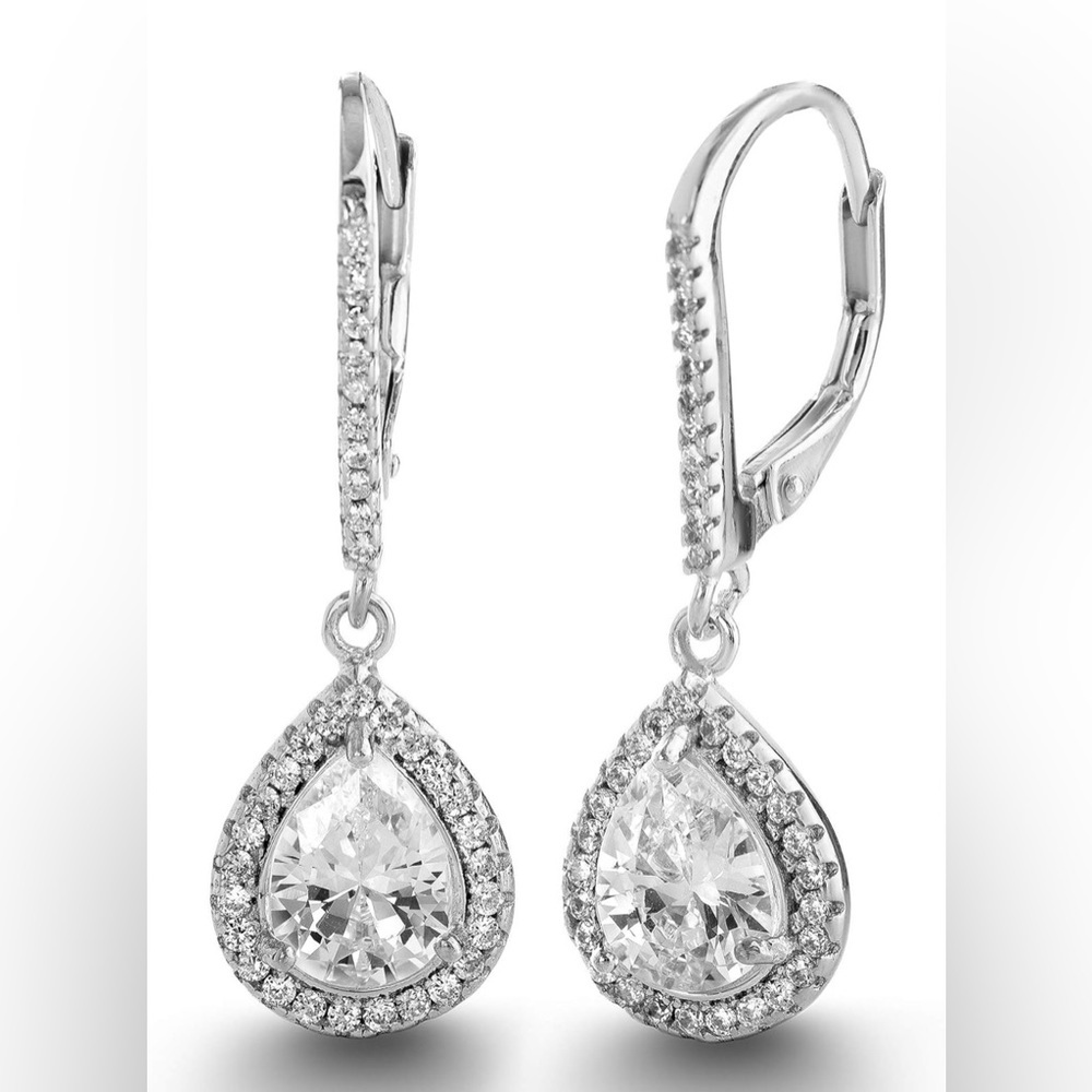 2 Carat Cubic Zirconia Teardrop Sterling Silver Dangle Earrings - Picture 2 of 3